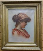 DAVID J JENKINS oil on canvas - head and shoulders portrait of 'Marcella', entitled and indistinctly