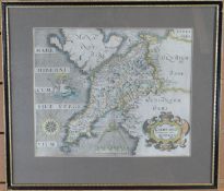 SAXTON & HOLE coloured antique map of 'Caernarvo', 9.75 x 12 ins (25 x 30 cms)