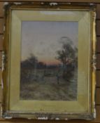 HENRY JOHN SYLVESTER STANNARD watercolour - farmer, dog and flock of sheep at sunset entitled to