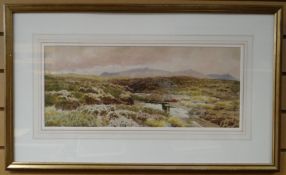 WATERCOLOUR: W.S. Morrish - moorland landscape, signed and dated 1889, 8 x 19.5 ins (20 x 50 cms)