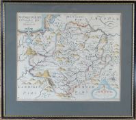 SAXTON & KIP antique coloured map of 'Mongomery', 10.5 x 12.75 ins (27 x 32 cms)