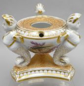 A Chamberlains Worcester painted and gilded inkstand for Duke of Cumberland - the bowl-form inkpot