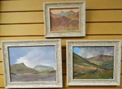 ANDREW QUELCH three oils on board, Welsh landscapes on mountains, each signed, largest being 10.5