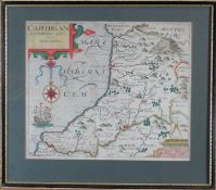 Saxton & Kip antique-coloured map of 'Cardigan', 10.75 x 12.75 ins (27 x 32 cms)