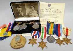 A family group of military medals comprising 1914-1918 medal and ribbon to GNR J W Smart 186792
