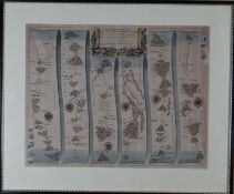 JOHN OGILBY antique coloured road map 'Chester to Cardiff', 13.75 x 17.5 ins (35 x 44 cms)