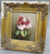 A nineteenth century square pottery tile finely painted with a botanical study, unsigned and with no