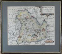 SAXTON & KIP antique coloured map of 'Brecknoc', 10.75 x 12.75 ins (27 x 32 cms)