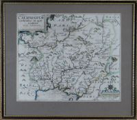 SAXTON & KIP antique coloured map of  'Caermardi', 10.75 x 12.75 ins (27 x 32 cms)