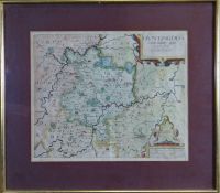 SAXTON & KIP antique coloured map of 'Huntingdon', 11.25 x 13.5 ins (28 x 34 cms)
