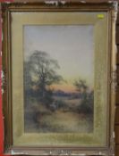 HENRY JOHN SYLVESTER STANNARD RBA watercolour - lady at a gate during sunset hours, entitled to slip