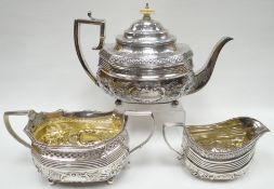 A fine quality Georgian three-piece silver tea-set with gilded interior. Ovoid in shape and