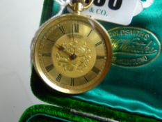 A 'Swiss Made' 18k yellow gold ladies pocket watch having a floral chased case, floral dial with