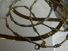 Two modern 9ct gold necklaces and one 9ct yellow gold bracelet, 30gms total