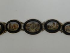 A fine 19th century micro-mosaic 'Grand Tour' bracelet composed of six oval tablets with romantic