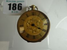 An 18k yellow gold ladies antique pocket watch with bright-cut floral outer case with central