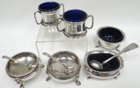 A pair of silver cauldron salts on three pad-feet and with feather-rims, London 1763, 2.5ozs;