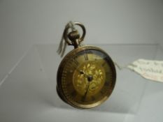 A floral engraved 9ct ladies fob-watch with Roman numerals to the yellow floral chased dial, 24.4gms