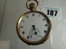 A rolled gold Dennison 'Moon' gent's pocket-watch having a plain case, white enamel dial and bearing
