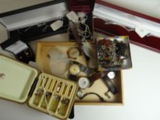 A parcel of mixed jewellery including silver necklace with embroidery tool charms, a modern silver