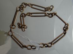 A 9ct yellow gold watch chain of alternate elongated and oval links, 31gms