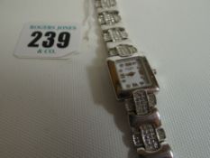 A modern Rotary 925 silver ladies wristwatch with square dial, the bracelet set with interspersed