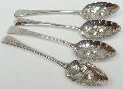 Two pairs of George III bright-cut silver berry-spoons, London 1801, 1802 & 1805, 7.7ozs
