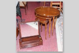 A set of three 20th Century mahogany tables and a Regency mahogany and line strung two drawer