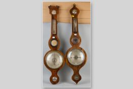 A Victorian mahogany and line inlaid banjo barometer with thermometer marked 'Freeman, Welwyn' and a