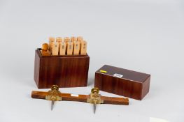 A nice quality vintage set of brass trammels and a full set of mortice gauges in a fitted case