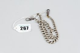 An Albert chain - a double silver Albert chain of graduated links with two swivels and T-bar, 1.3
