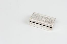 A snuff box - a Continental silver snuff box, possibly Dutch, the lid having a scene of figures, two