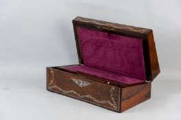 A 19th Century rosewood and mother of pearl inlaid writing slope with velvet lined interior, 6.5 x