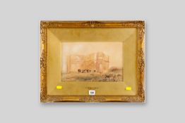 PETER DE WINT watercolour - country house and cattle, title label verso 'Newark Castle - Cattle in