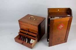 A 19th Century dentist's travelling chest with brass locking hooks and carrying handle, lift-up