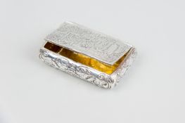 A snuff box - a silver snuff box with figural and other decoration to the rim all round and the