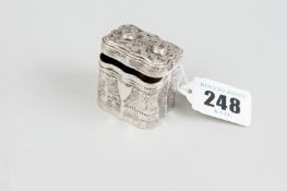 A mint box - a Dutch silver near square patterned and shaped mint box with scrolled filigree lid,