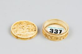 A circular lidded carved ivory Oriental counter container