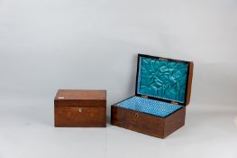 A Victorian walnut box with re-lined interior, 6 x 12 ins (15.25 x 30.5 cms) and a walnut