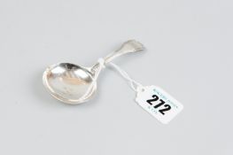 A caddy spoon - a Georgian silver caddy spoon with oval plain bowl and fiddle patterned shell