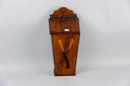 A 19th Century inlaid mahogany wall hanging cutlery box, the front with inlaid cutlery depictions,