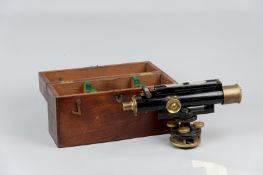 A mahogany cased theodolite by Halburn & Co, Manchester & London, two top mounted spirit levels,