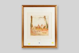 ARTHUR HAMMOND watercolour - hunting scene with dogs in full pursuit of fox, signed, 11 x 9.75