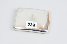 A card case - a plain slightly curved officer's silver card case, the lid initialled and with