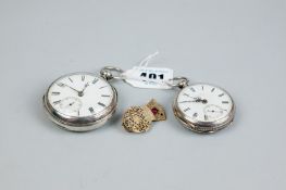 A gent's silver encased 19th Century pocket watch with white enamel dial and Roman numerals and a