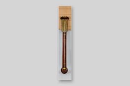 An antique mahogany and boxwood string inlaid stick barometer with brass dial for Ronchete & Co (