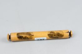 A mauchline ware roller desk rule with two scenes of Ilfracombe