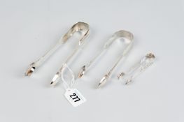Sugar Tongs - a pair of fiddle patterned sugar tongs, 1 oz, London 1831, a further heavy similar