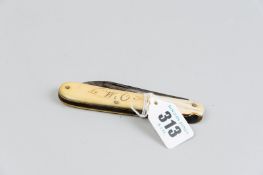 A late 18th/early 19th Century bone, ivory and steel mariner's knife, one side bearing initials