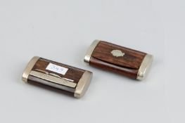 Two similar rosewood and white metal mounted lidded snuff boxes, believed French